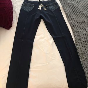 Navy leather detail leggings